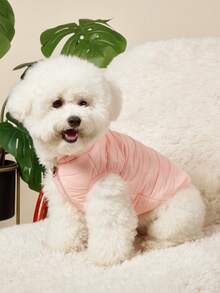 PETSIN 1pc Pet Cat And Dog Universal Pink Cute, Fashionable, Comfortable, Warm, High Collar, Sleeveless, Drip Rope, Dog Cotton Jacket, Down Jacket - Pink - View 3