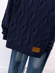 Tween Boys' Casual Solid Color Turtleneck Pullover Knit Sweater - Navy Blue - View 4