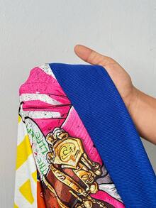 Slaydiva 秋冬新款女装，适合万圣节、圣诞节、新年、感恩节、生日等场合——休闲街头字母图案V领长袖撞色卫衣，彩色涂鸦街头字母印花时尚大码卫衣——粉色印花T恤，Y2K可爱上衣，Y2K印花露脐上衣，夏季露脐印花衬衫，Y2K街头服饰 - 彩色 - 查看 17