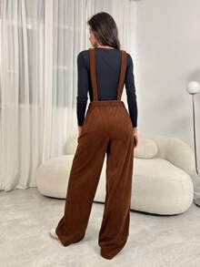 SHEIN Tall Bộ đồ liền thân đơn sắc thời trang tối giản dành cho nữ, mặc hàng ngày - màu nâu - Xem 2