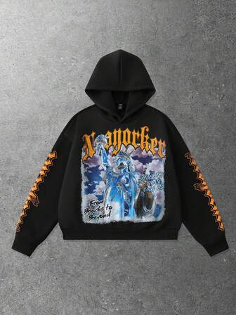 Street Life sweat-shirt à capuche ample et décontracté pour hommes avec imprimé Statue de la Liberté et lettres, automne/hiver