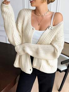 SHEIN Frenchy Women's Solid Color Minimalist Casual Cardigan,Winter Clothes For Women,Summer, Christmas , New Year,Party, Elegant,White , Casual,Sweaters For Women - Apricot - View 4