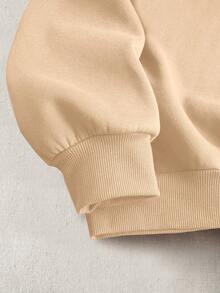 EMERY ROSE Stars Hollow Imitation Embroidery Effect PatternSweatshirt, Cozy Fall Crewneck Sweatshirt, Coffee Book Lover Gift, Cozy Season Sweatshirt - Khaki - View 5