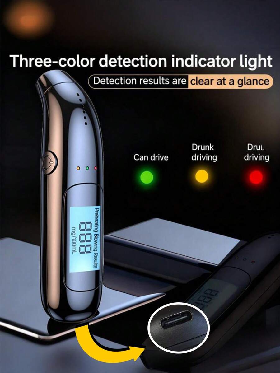 Teckwe 1 件装非接触式吹气酒精检测仪，高精度便携式酒精测试仪，专业酒驾测试仪器，快速响应，数字液晶显示屏，自动关机，电池续航时间长，适用于驾驶员、执法人员、工作场所安全检查、聚会、婚礼、日常使用。精准的酒精测试仪，电池容量为 150mAh。