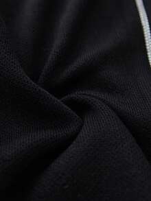 EURMUSE Minimal Varsity-Style Black Knit Co-Ord Set With Contrast Trim And Zip-Up Front