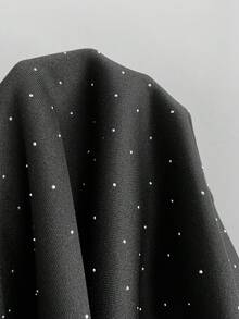 Elamini 女士黑色砖纹亮片针织抓绒卫衣，人造毛领，撞色拼接，长袖，修身版型，带口袋，前拉链，秋冬休闲装，适合上学、毕业典礼、复古街头风、通勤、派对等场合。