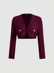 SHEIN MOD Chaqueta corta con detalles de botones en sólido para otoño/invierno - Burdeos - Ver 1