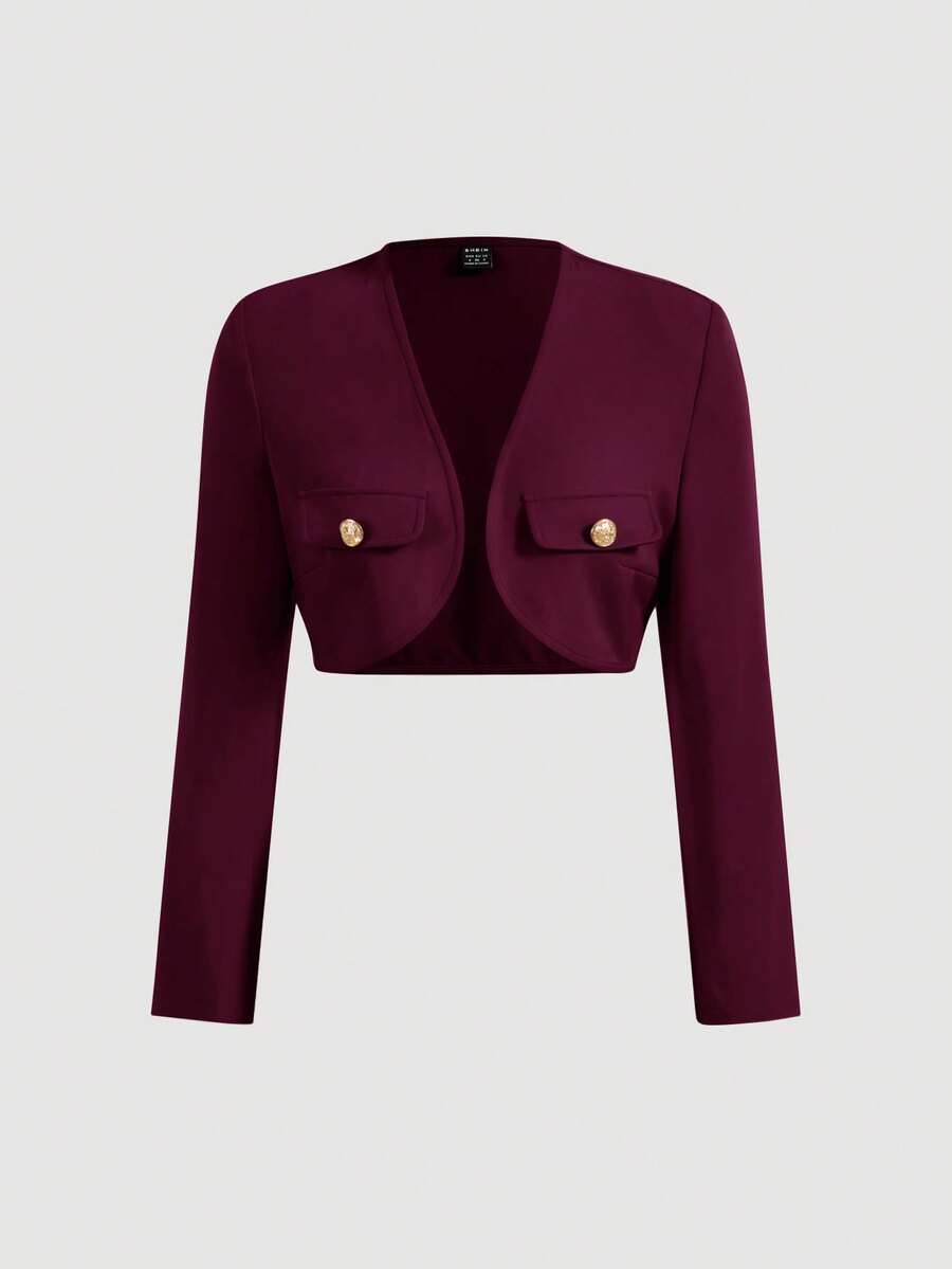 SHEIN MOD Chaqueta corta con detalles de botones en sólido para otoño/invierno - Burdeos - Ver 1