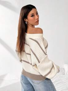 SHEIN Unity Suéter holgado y sexy de rayas negras y blancas para mujer - Multicolor - Ver 2