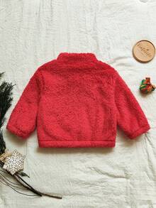 Vintaside Kids معطف بنات للأطفال بتصميم شجرة عيد الميلاد المزينة ثلاثية الأبعاد، مبطن بالفرو الناعم السميك الدافئ، بتصميم ريفي أنيق وعملي وملائم للجميع، مناسب لفصل الخريف/الشتاء - الأحمر - مشاهدة 2