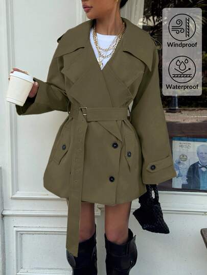 Muchica Women's Fashionable & Elegant Double-Breasted Belted Trench Coat French Style Clothes Women Trench Coat Trench Coat Women In Fall/Winter,Fall,Fall Clothes For Women,Women's Winter Clothes