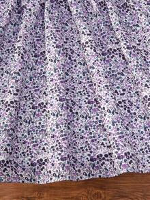 SHEIN Gaun Lengan Panjang Motif Patchwork Berwarna Polos untuk Anak Perempuan Remaja - Purple - View 6