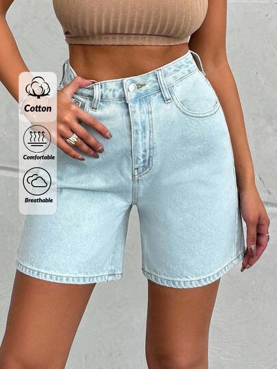 EURMUSE 100%Cotton LIGHT WASH HIGH WAIST SHORT Plus Size Denim Short High Waist Jean Shorts Light Blue Jean Shorts Curve Denim Short Women Shorts Denim