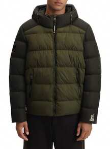Men's Sport Puffer Hooded Jacket Black Green - 黑色色塊 - 查看 1