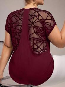 Rhythm Era Plus Size Women Sports Yoga Mesh Patchwork Short Sleeve T-Shirt