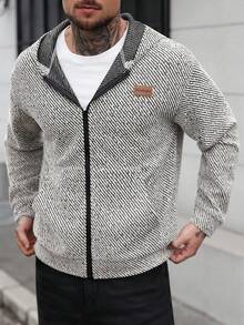 Manfinity Homme Men's Mature Casual Zip-Up Hooded Sweatshirt In Black & Beige Herringbone Streetwear Zip Up Grey Zip Up Hoodie, Long Sleeve Top - Multicolor - View 5