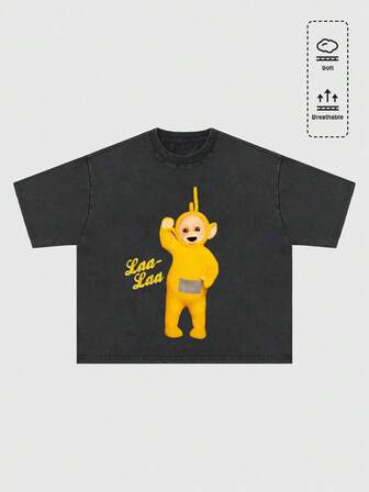 Teletubbies X ROMWE T-shirt ample à motif graphique de dessin animé délavé pour hommes