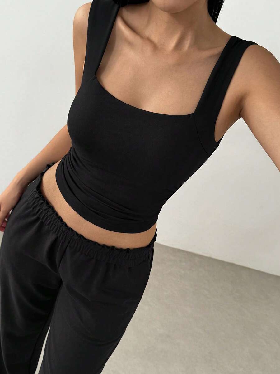 SHEIN MOOSTA 女士秋季休闲方领褶裥加厚保暖上衣 - 黑色 - 查看 1