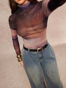 Silquee Bộ đồ liền thân cổ lọ dài tay bó sát màu hoàng hôn trong suốt dành cho nữ, hoàn hảo cho mùa thu đông, thích hợp để mặc hàng ngày, hẹn hò hoặc làm lớp lót đa năng bên trong. - Nhiều màu - Xem 5