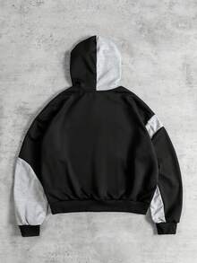 ROMWE MEN Street Life Áo hoodie nam phối màu, dáng rộng, tay dài. - màu đen - Xem 2