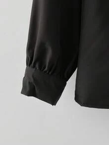 GlowEve CURVE 大码休闲纯色彼得潘领衬衫 - 黑色 - 查看 4