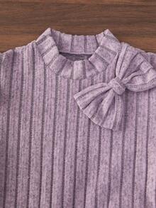 SHEIN Gaun Lengan Panjang Motif Patchwork Berwarna Polos untuk Anak Perempuan Remaja - Purple - View 4