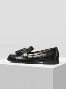 MOTF WOMEN'S COMFORTABLE ELEGANT RETRO BRITISH STYLE SLIP-ON LOAFERS FLAT SHOES FOR CHRISTMAS - Black - View 2