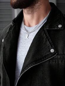 Manfinity Roughcore Men's Medium Blue Mature Street Style Denim Long Sleeve Jacket With Collar And Zipper - Black - View 5