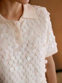 MOTF PREMIUM SEQUIN COLLAR SHORT SLEEVE KNIT TOP - Apricot - View 4