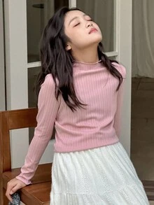 Dazy Kids 少女高领针织长袖上衣 - 粉色 - 查看 7