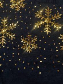 EMERY ROSE 大码女式纯色针织圆领雪花亮片刺绣休闲套头衫，适合万圣节、圣诞节、返校、浪漫度假、办公室穿着 - 藏蓝色 - 查看 6