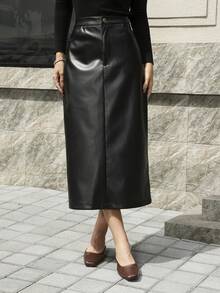 Hansera 女士时尚PU皮长裙，冬季 - 黑色 - 查看 6