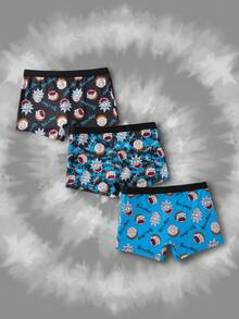 Rick and Morty X SHEIN 男士柔软透气卡通印花平角内裤 - 藍色 - 查看 2