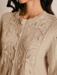 Poéselle 新款休闲宽松复古简约设计女式针织开衫 - 卡其色 - 查看 4