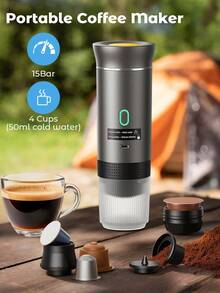 JMMO Máquina de café expresso elétrica portátil, máquina de café para camping, máquina de café para carro com função de autoaquecimento, interface USB-C, adequada para moer café e cápsulas NS, muito adequada para trailers, trilhas e escritórios, volta às aulas