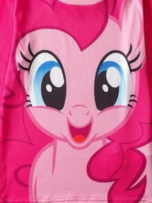 My Little Pony X SHEIN 2 件套青少年女孩可爱卡通粉色小马印花圆领长袖上衣和裤子针织休闲弹力睡衣套装 - 粉色 - 查看 4