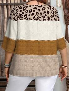 EMERY ROSE Plus Size Casual Minimalist Full-Width Shirt,  Leopard Print,Spring/Summer/Vacation - Multicolor - View 2