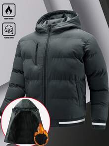 Manfinity Homme 男士连帽保暖长袖加厚外套，黑色，多口袋休闲加厚外套，适合秋冬季节、日常休闲、周末旅行、户外活动、探险旅行、轻松的工作环境或半正式场合，可作为男友/丈夫礼物、周年纪念礼物或圣诞礼物。 - 灰色 - 查看 3