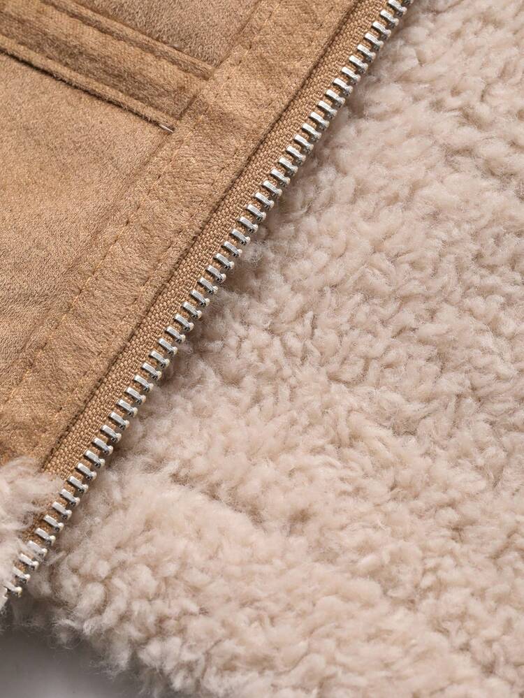 Fluffy Lined Biker Jacket, Cropped, Thick, Regular Fit For Women Women Coats