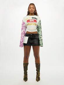 SUMWON WOMEN Deconstructed Frayed Hem Denim Mini Skirt With Raw Edge Detail Casual Street Style - Dark Wash - View 5