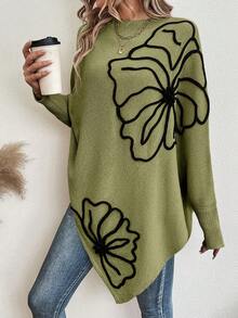 SHEIN LUNE Women's Fashionable Colorblock Pattern Crew Neck Long Sleeve Sweater - Green - View 6
