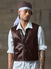 AXEPEAK Fashionable Versatile Men's PU Leather Vest - Dusty Purple - View 5
