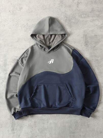 Street Life Men's Retro American Style Color Block Hoodie Sweatshirt