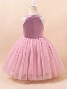 Glamorique Kids 一件红色女童吊带连衣裙，上半身饰有亮片，下半身是蓬松的网纱裙摆，适合表演、宴会和其他正式场合，展现童真和优雅。 - 藕粉色 - 查看 2