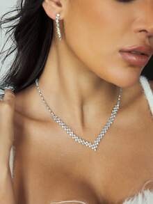 CUCCOO SZL 1条项链+1对耳环 时尚奢华水钻镶嵌项链耳环套装，适合新娘在婚礼、宴会、派对等场合佩戴