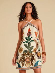 Travachic 热带印花露背吊带连衣裙，度假休闲两相宜 - 彩色 - 查看 1