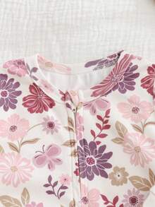 Cozy Pixies 新生女婴花卉印花柔软针织圆领长袖连体衣 - 淺灰紫 - 查看 4