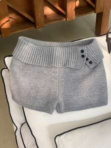 Comfortcana 女士罗纹针织休闲灰色迷你毛衣短裤，纯色针织灰色短裤，优雅针织短裤
