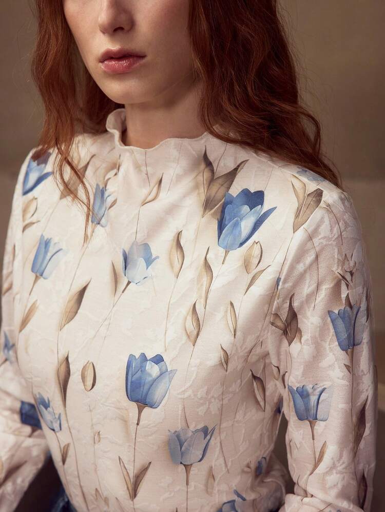 Top DE SOUS-VÊTEMENT AJUSTÉ À MANCHES LONGUES AVEC IMPRIMÉ FLORAL TOUT-ALLER, AUTOMNE