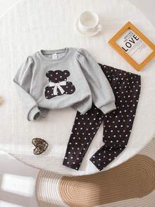 SHEIN Babygirl 可爱卡通图案长袖卫衣和裤子套装，秋冬 - 彩色 - 查看 6